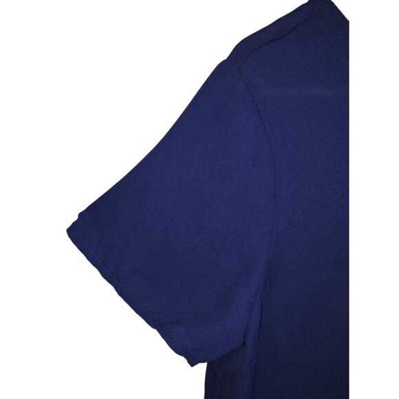 Lily White Blouse Size Medium Navy Blue Chiffon V Neck Dark Fairy Sheer Pocket - Picture 3 of 9